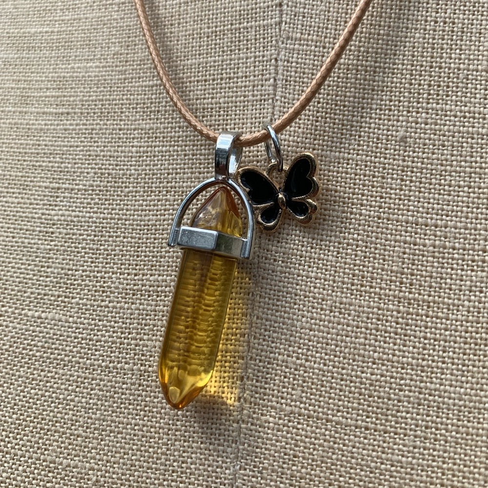 Handmade Honey Resin Dagger Crystal Amulet Necklace & Butterfly Charm - Picture 3 of 9